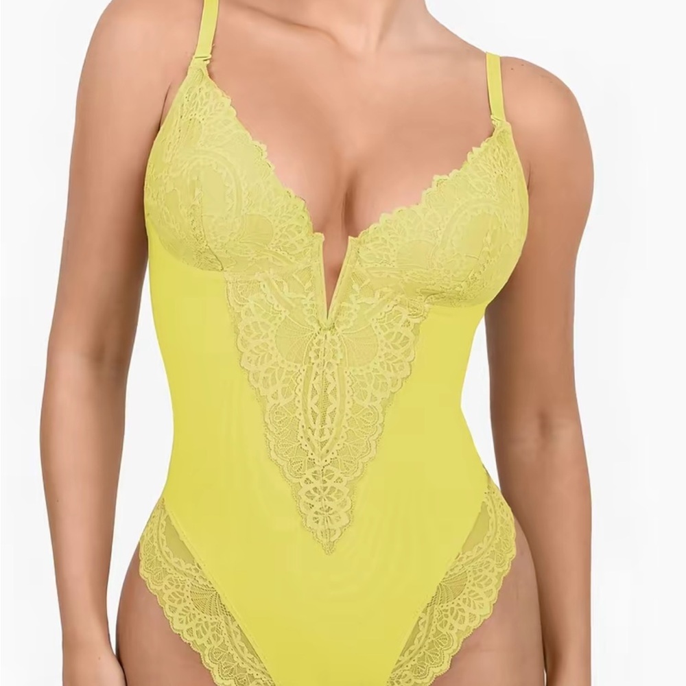 Lace Plunge Yellow Bodysuit